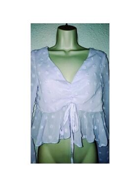 Double Crazy Light Purple Long Sleeve Small Jr Sheer Knot Polka Dot Crop Top